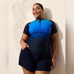 Lane Bryant Cacique Mermaid Blue Quarter Zip Short Sleeve Swim Rash Guard Top 26